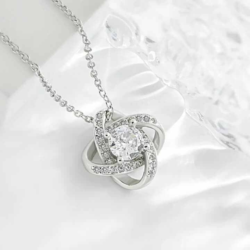 14k White Gold Finish Cubic Zirconia Knot Pendant Necklace